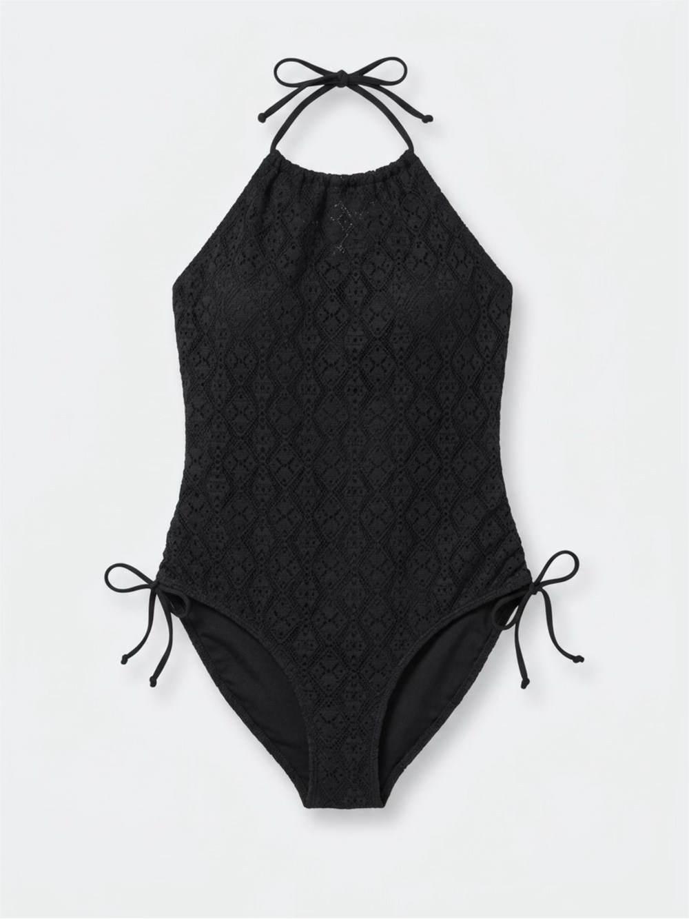 Amazon Black Crochet Halter One-Piece Swimsuit